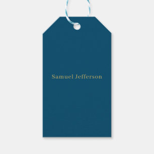 Étiquettes-cadeau Bleu Or Professionnel Minimaliste Tendance Nom