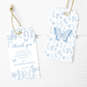 Étiquettes-cadeau Bleu petit papillon bébé garçon douche merci