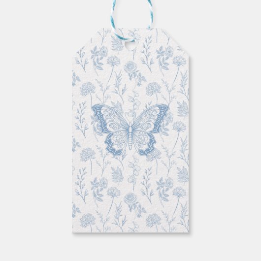 Étiquettes-cadeau Bleu petit papillon bébé garçon douche merci (Dos)