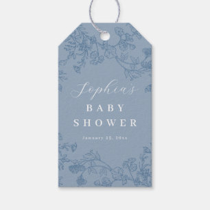 Étiquettes-cadeau Bleu Poussiéreux Fleurs Garçon Bébé en Fleur Baby