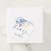 Étiquettes Cadeau Bleu Poussiéreux Floral Vert Doré Merci (En situation)