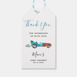 Étiquettes-cadeau Bleu Race Car Baby shower Cadeau Tags