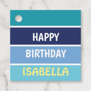 Étiquettes Cadeau Bleu rayé Joyeux Anniversaire