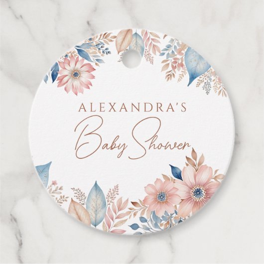 Étiquettes Cadeau Bleu rose Floral Boho Chic Baby shower Merci (Devant)