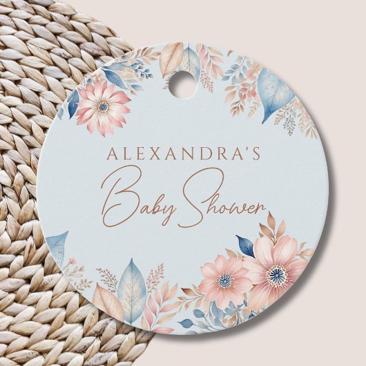 Étiquettes Cadeau Bleu rose Floral Boho Chic Baby shower Merci