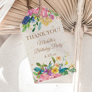 Étiquettes-cadeau Bleu rose jaune Floral Merci d'anniversaire