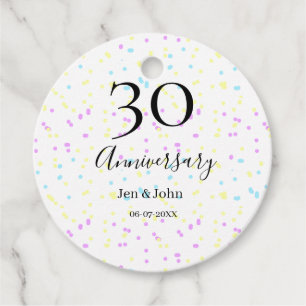 Étiquettes Cadeau Bleu rose jaune pois 30e anniversaire nom