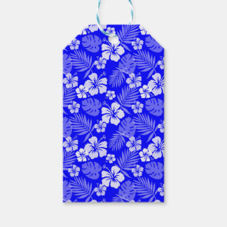 ÉTIQUETTES-CADEAU BLEU ROYAL AVEC FLEURS HIBISCUS BLANC TROPICAL