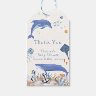 Étiquettes-cadeau Bleu Rustique Océan Dolphin Whale Boy Baby shower