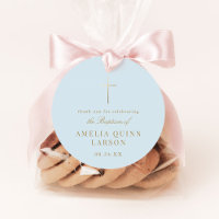 Bleu Simple Elegant Croix Or Baptême Christening