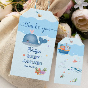 Étiquettes-cadeau Bleu sous la mer Bébé garçon Douche baleine