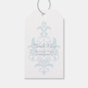 Étiquettes-cadeau Bleu subtle Mariage damassé