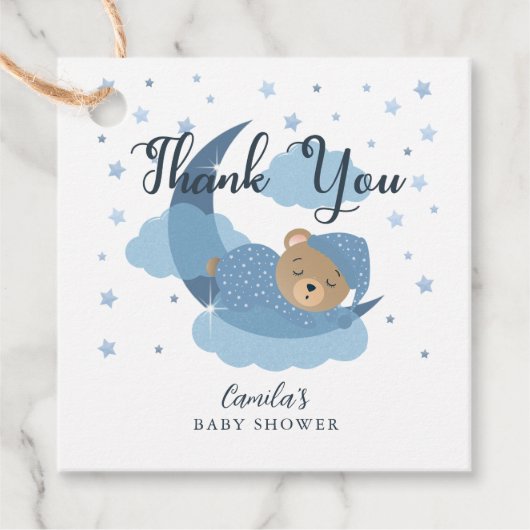 Étiquettes Cadeau Bleu Sur La Lune Dormir Merci Ours (Devant)