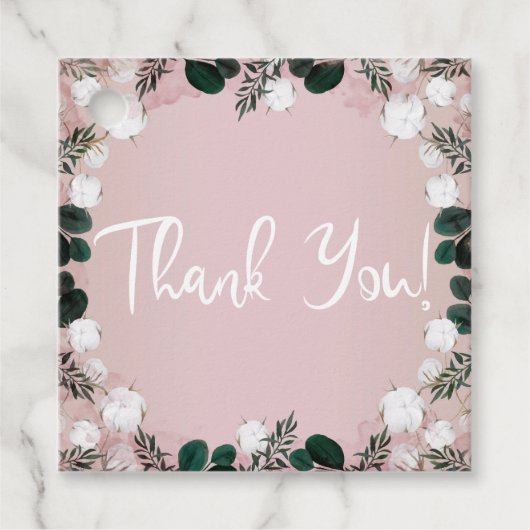 Étiquettes Cadeau Bleu Taupe Coton Floral Verdure Mariage rustique (Devant)