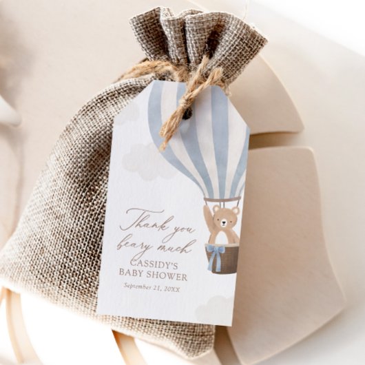 Étiquettes-cadeau Bleu Teddy Bear Baby shower à air chaud