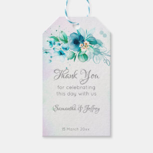 Étiquettes-cadeau Bleu turquoise fleurs vertes fleurs florales cadea