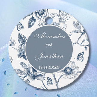 Étiquettes Cadeau Bleu Vintage Floral Merci Mariage français