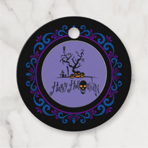 Étiquettes Cadeau Bleu violet Joyeux Halloween Grave Yard