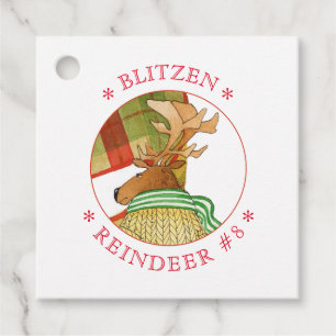 Étiquettes Cadeau BLITZEN REINDEER Carré Favoriser/Cadeaux Tags
