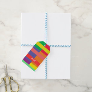 Étiquettes-cadeau Bloc de couleur Bande Nom du monogramme Arc-en-cie