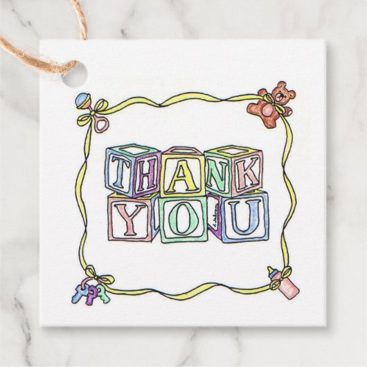 Étiquettes Cadeau Blocs bébé Baby shower Merci (Devant)