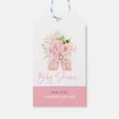 Étiquettes-cadeau Blocs d'alphabet joliment rose fleuri (Devant)
