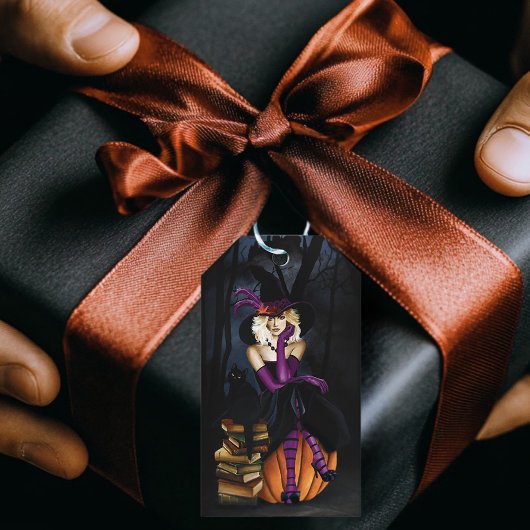 Étiquettes-cadeau Blonde sorcier Citrouille pourpre