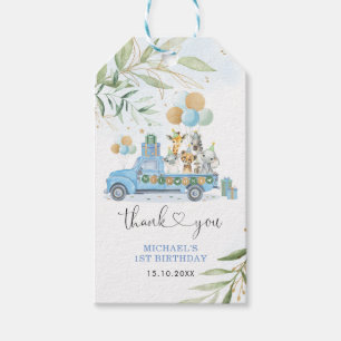 Étiquettes-cadeau Blue and Gold Wild One Safari Birthday Drive Thru