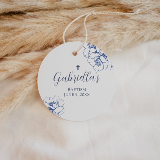 Étiquettes Cadeau Blue Botanical Floral Baptism