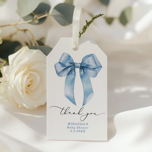 Étiquettes-cadeau Blue bow Boy baby shower merci