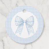 Étiquettes Cadeau Blue bow en vichy bébé garçon douche merci (Dos)