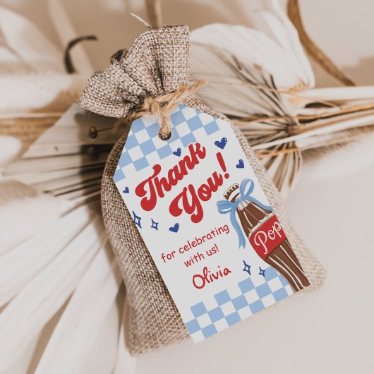 Étiquettes-cadeau Blue Bow She's Ready to Pop Baby Shower