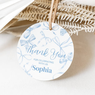 Étiquettes Cadeau Blue Bow Sweet 16e Anniversaire Party Round