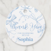 Étiquettes Cadeau Blue Bow Sweet 16e Anniversaire Party Round (Devant)