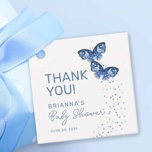 Étiquettes Cadeau Blue Butterflies Boy Twins Baby shower Merci