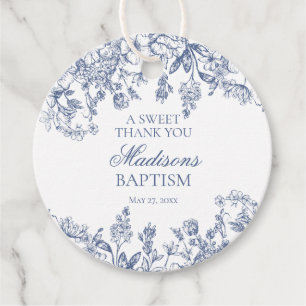 Étiquettes Cadeau Blue Chinoiserie Vintage Floral Baptism Cercle