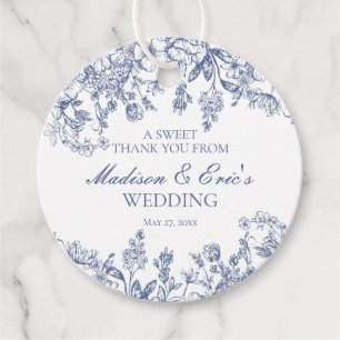 Étiquettes Cadeau Blue Chinoiserie Vintage Floral Mariage Circle
