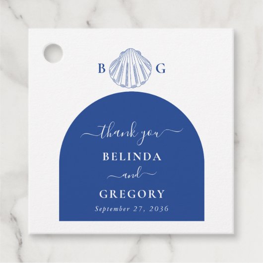 Étiquettes Cadeau Blue Clam Seashells Coastal Seaside Beach Wedding (Devant)