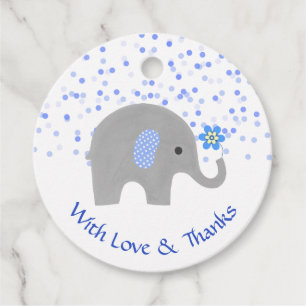 Étiquettes Cadeau Blue Confetti Elephant Baby Boy Douche Merci