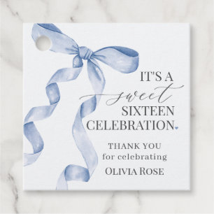 Étiquettes Cadeau Blue Coquette Bow Girl Sweet 16 Anniversaire