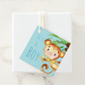 Étiquettes Cadeau Blue Cute Monkey Baby Boy Faire-part 2 (En situation)