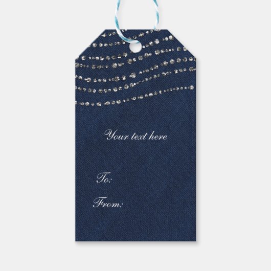 Étiquettes-cadeau Blue Denim & Diamonds Sparkling Party (Devant)