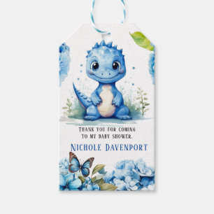 Étiquettes-cadeau Blue Dinosaur Florals Boy Baby shower Merci