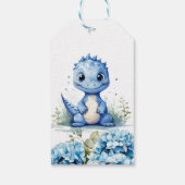 Étiquettes-cadeau Blue Dinosaur Florals Boy Baby shower Merci (Dos)
