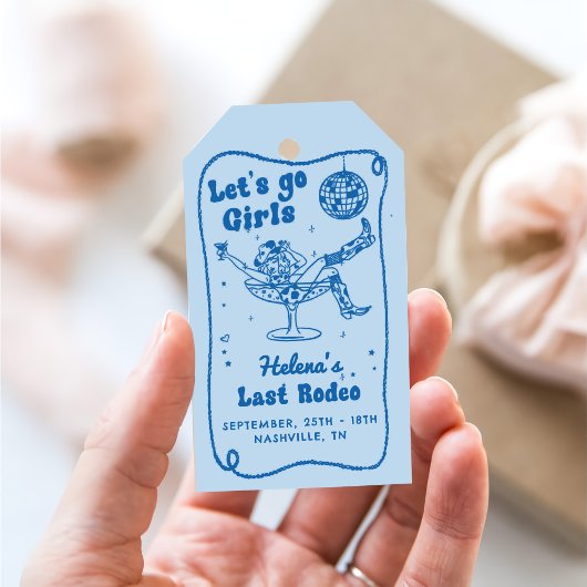 Étiquettes-cadeau Blue Disco Rodeo Cowgirl Week-end Bachelorette