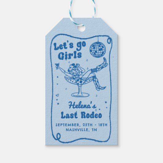 Étiquettes-cadeau Blue Disco Rodeo Cowgirl Week-end Bachelorette (Devant)