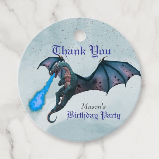 Étiquettes Cadeau Blue Dragon Anniversaire Merci  (Devant)