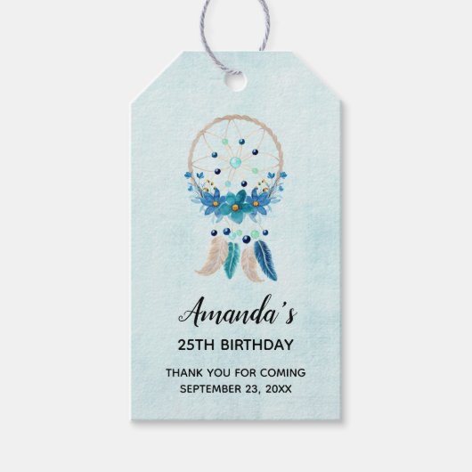 Étiquettes-cadeau Blue Dreamcatcher Design Boho élégant Anniversaire (Devant)