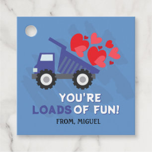 Étiquettes Cadeau Blue Dump Truck Hearts Valentines Tags cadeaux