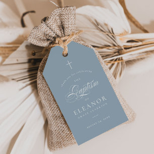 Étiquettes-cadeau Blue Elegant Calligraphie Baptême Merci Favoriser